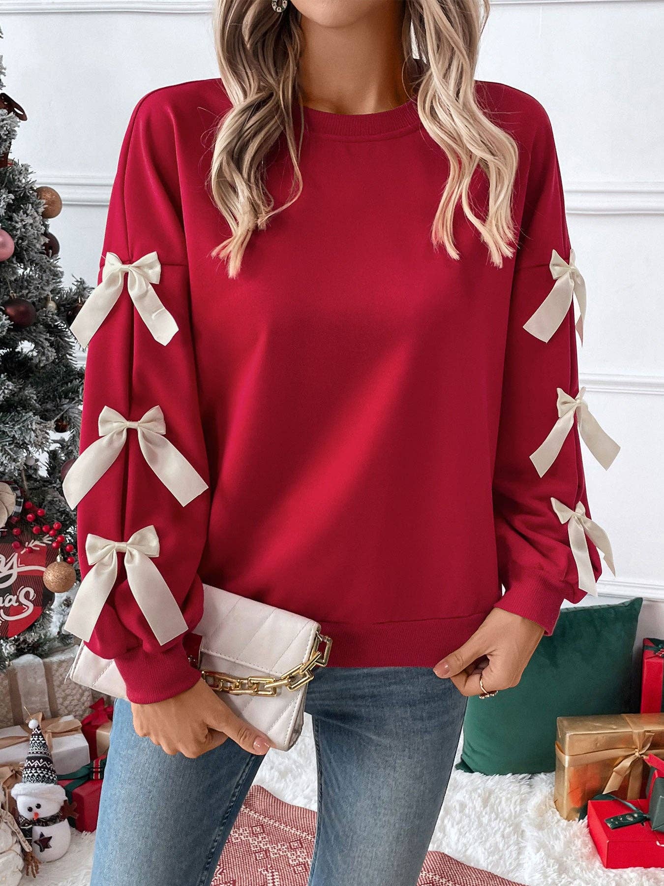 Bow Sleeve Crewneck Sweatshirt