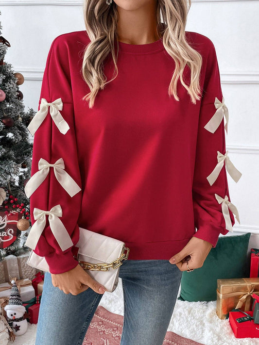 Bow Sleeve Crewneck Sweatshirt
