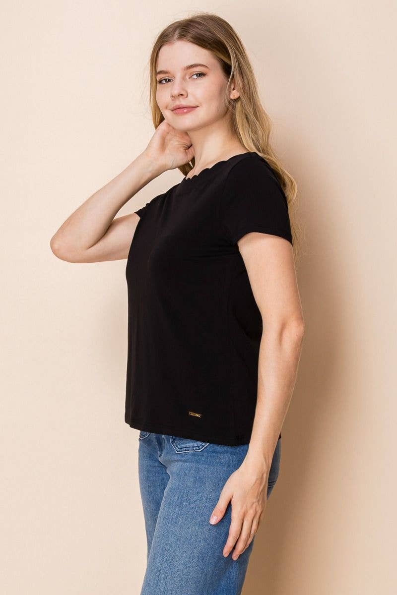 Short Sleeve Solid Knit Top - Black