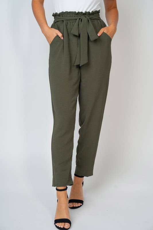 P77134 High Waisted Solid Woven Pant