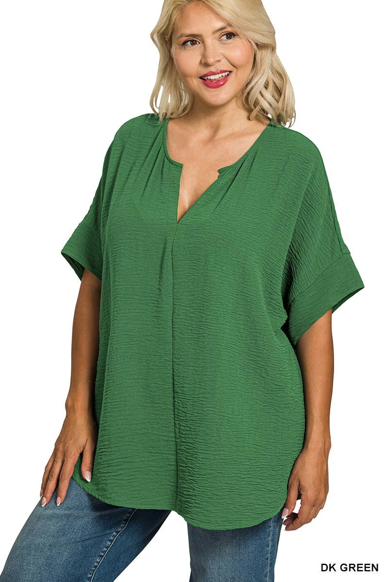 Woven Airflow Split Neck Short Sleeve Top