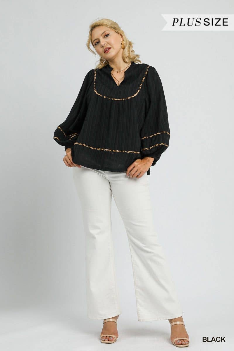 Plus Texture Fabric Blouse With Animal Print