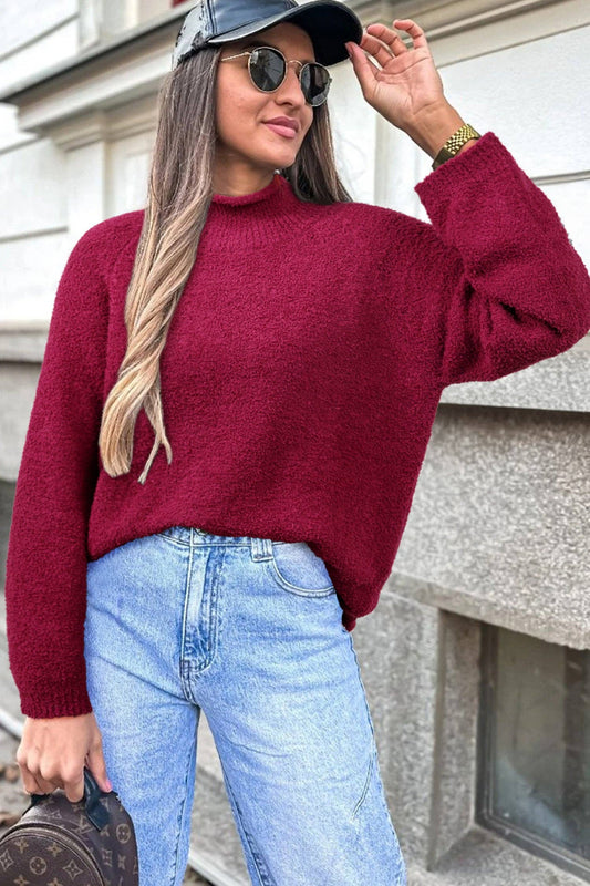 Popcorn Mock Neck Solid Sweater
