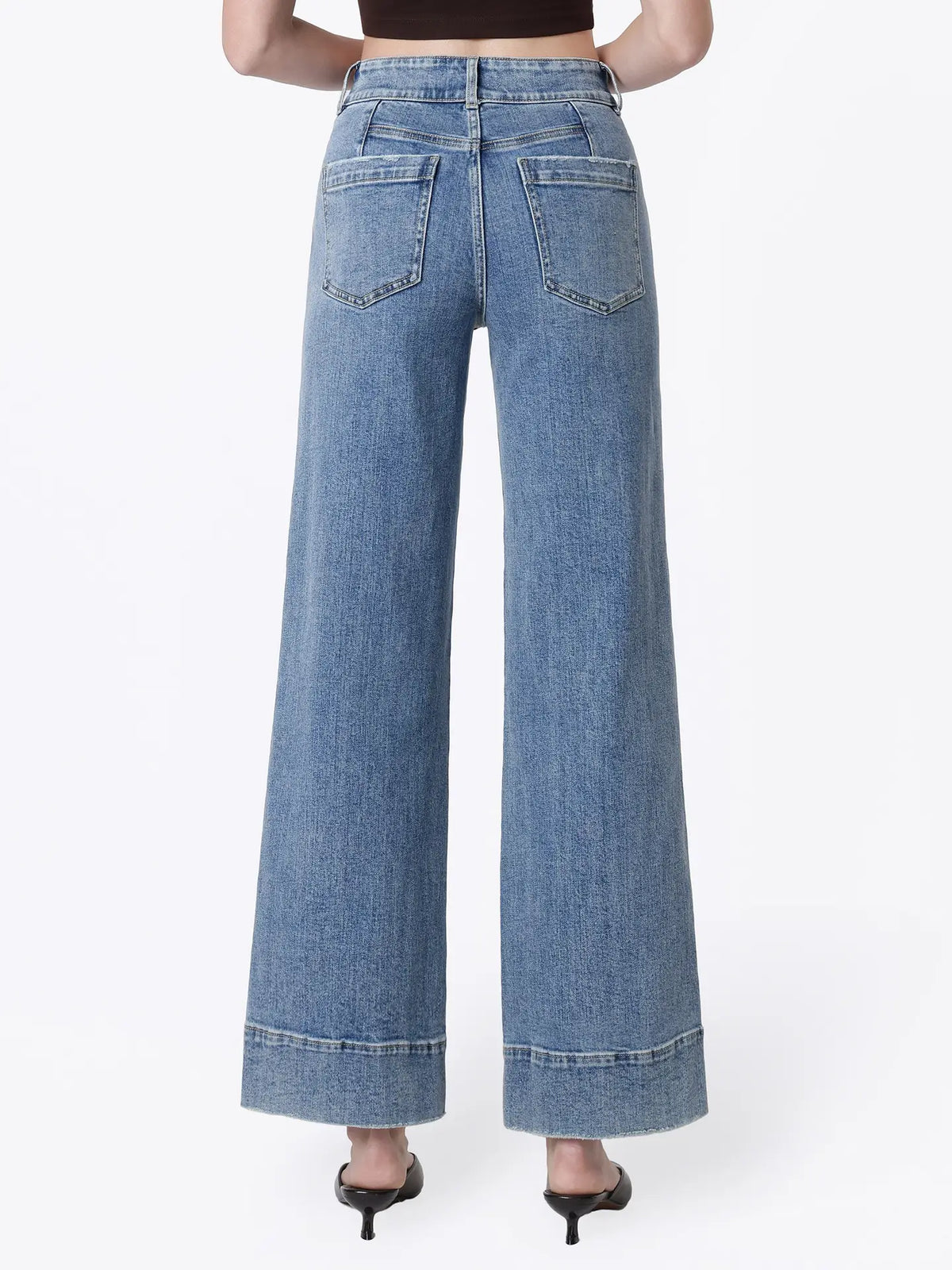 Super High Rise Half Yoke Trouser Hem Wide Jeans