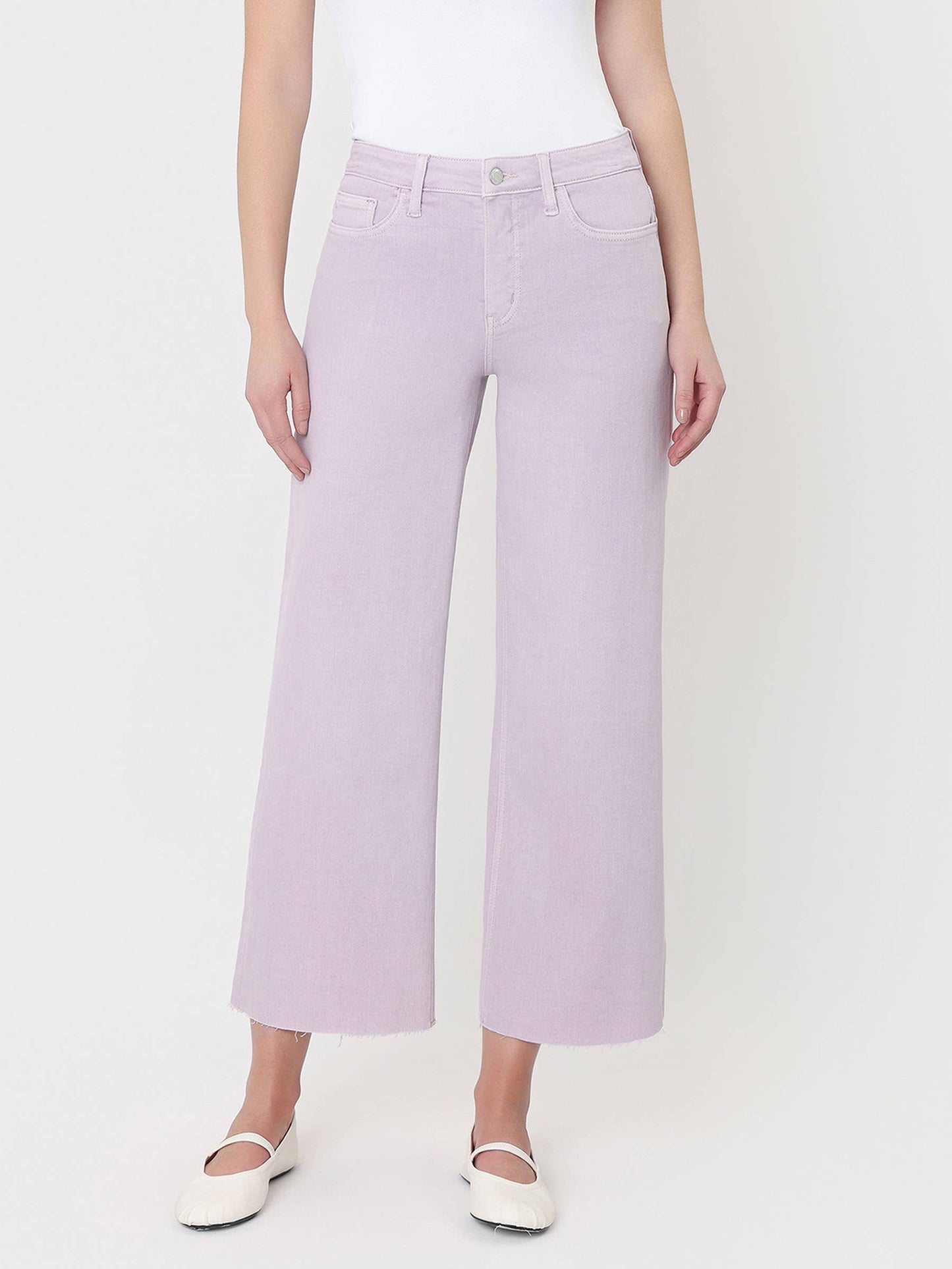 HIGH RISE LAVENDER COLOR CROP WIDE LEG JEANS