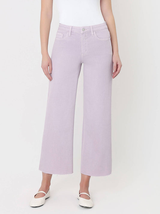 HIGH RISE LAVENDER COLOR CROP WIDE LEG JEANS