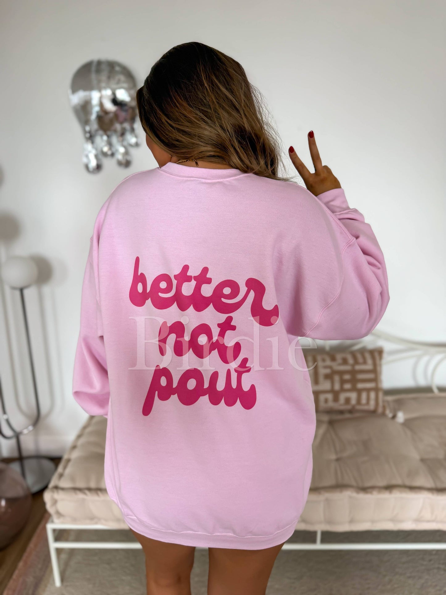 Better Not Pout Graphic Crewneck on Light Pink