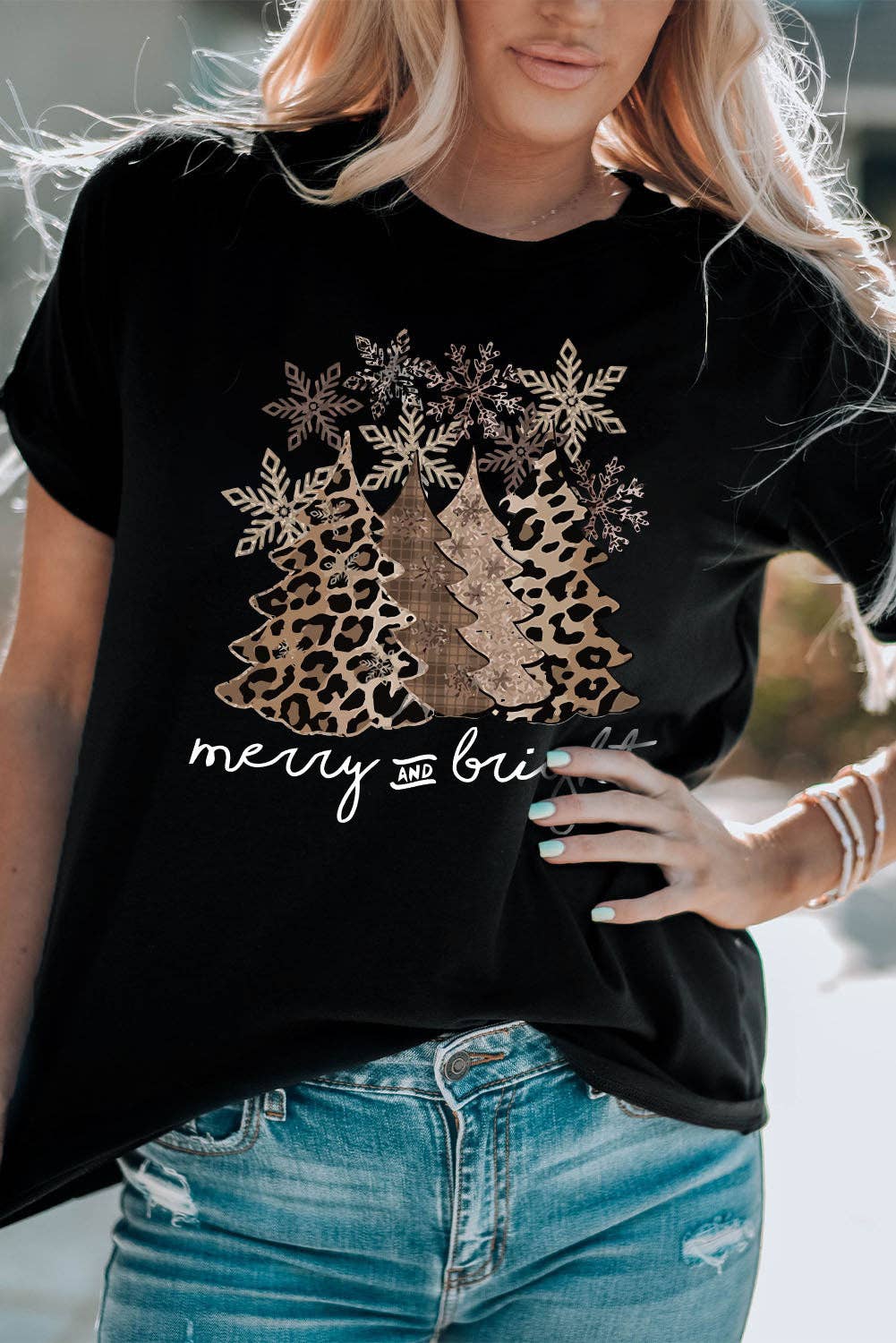Leopard Print Christmas Tree Graphic Holiday T Shirt