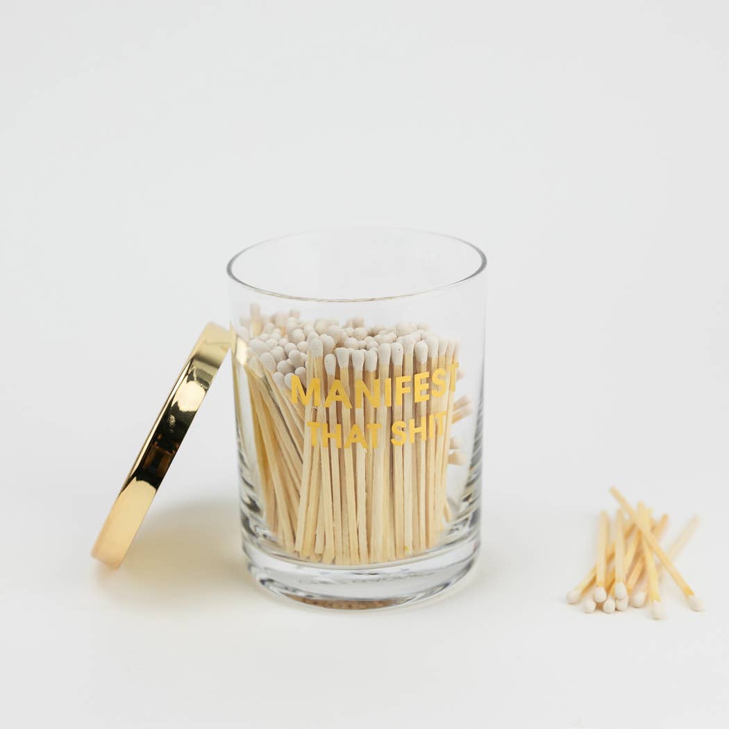 Manifest That Shit -  Match Set + Rocks Glass Duo -  200 Matches + Rocks Glass Set