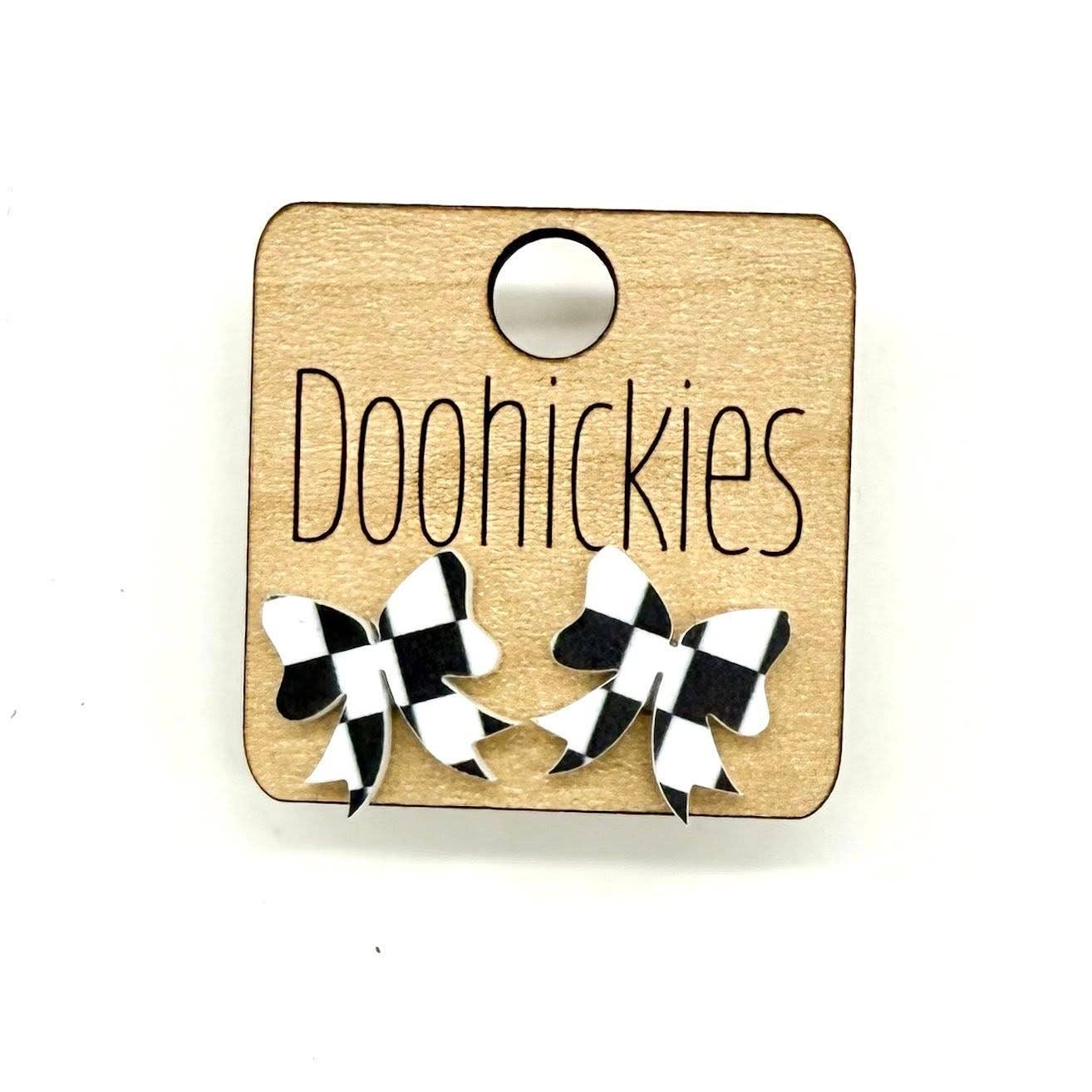 School Spirit Checkered Bow Stud Earrings