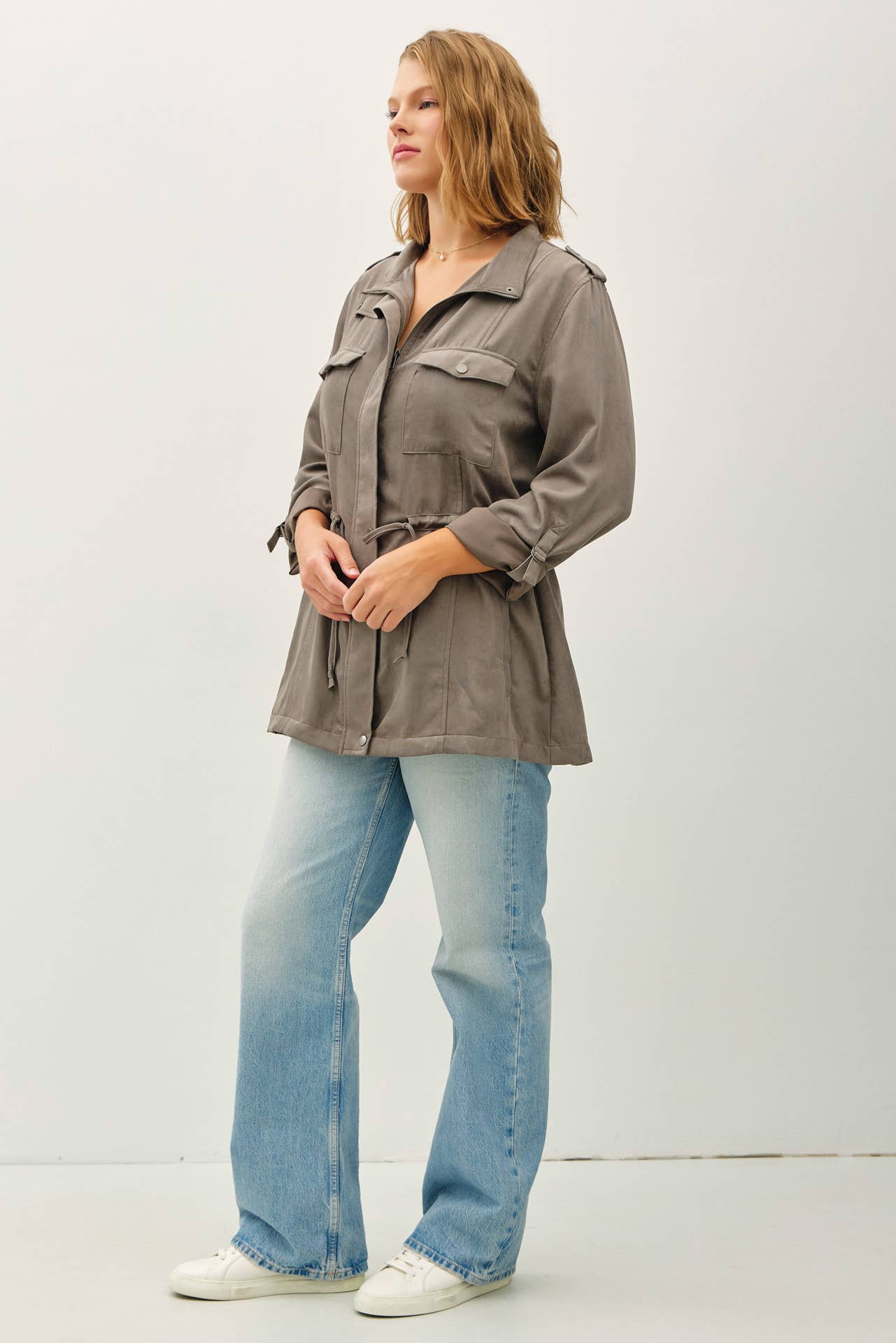 PLUS SIZE CINCHED WAIST CARGO UTILITY JACKET
