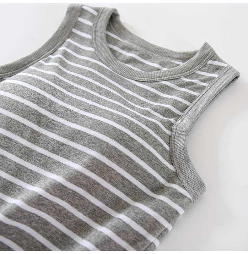 Basic Cotton Stripe Tank Top w/Self Bra