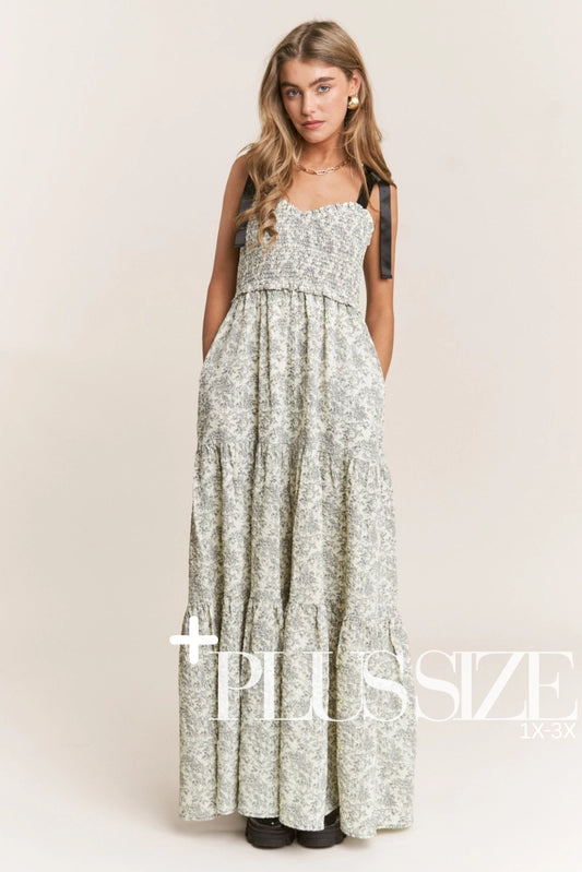 Floral Black Print Empire Neckline Maxi Dress