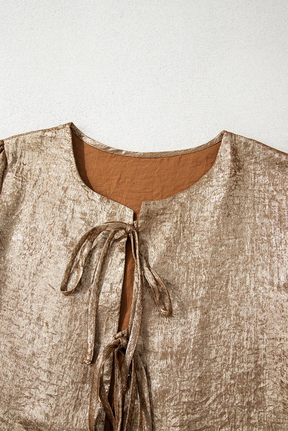 Metallic Tie Front Babydoll Blouse