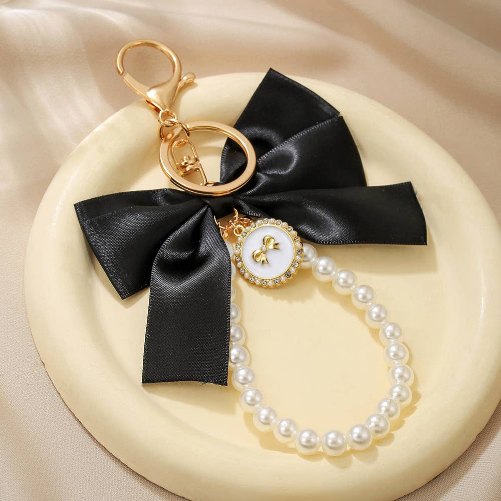 Elegant Satin Bow Pearl Keychain Bag Charm