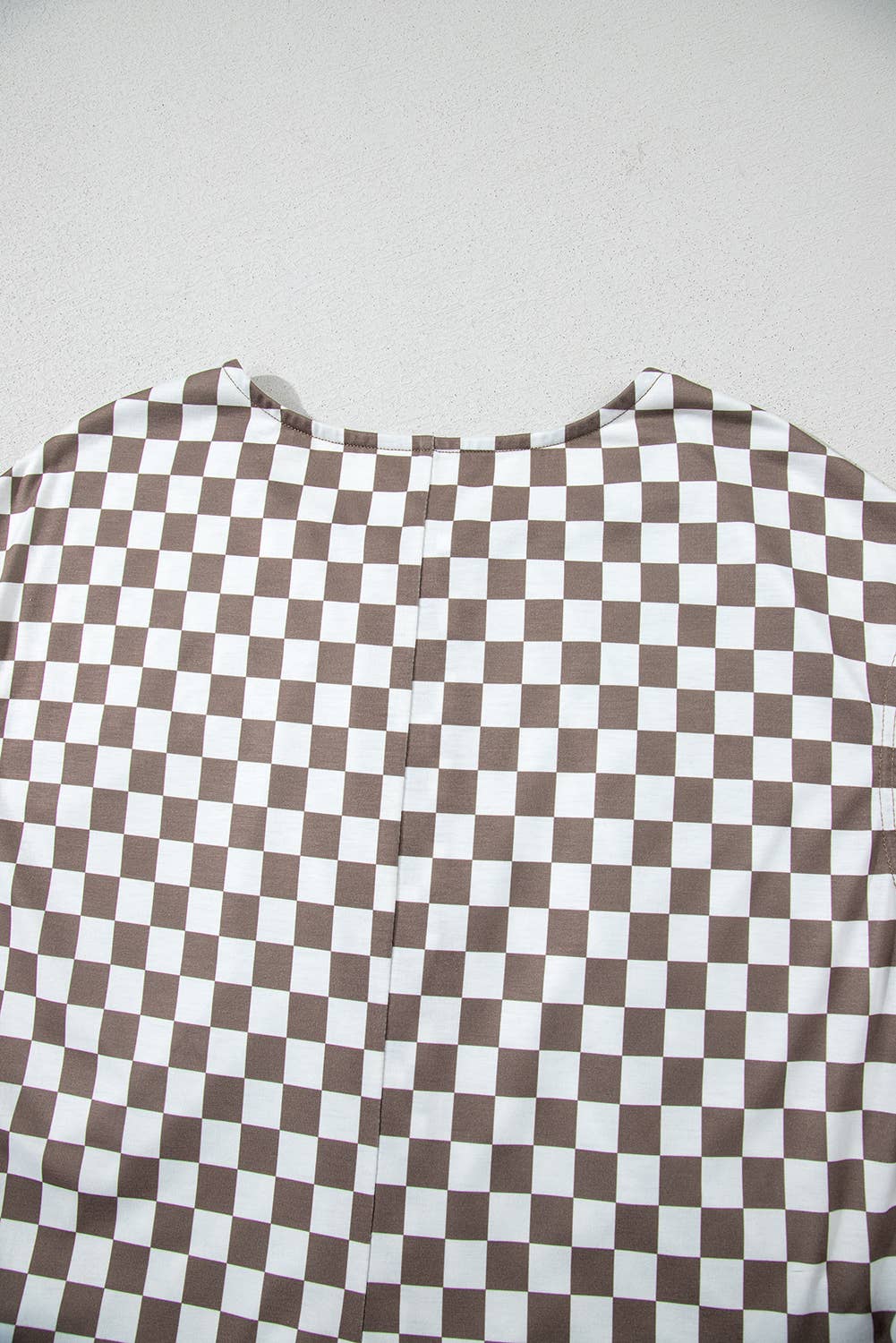 Checkered Print Buttoned Crewneck Wide Leg Jumpsuit