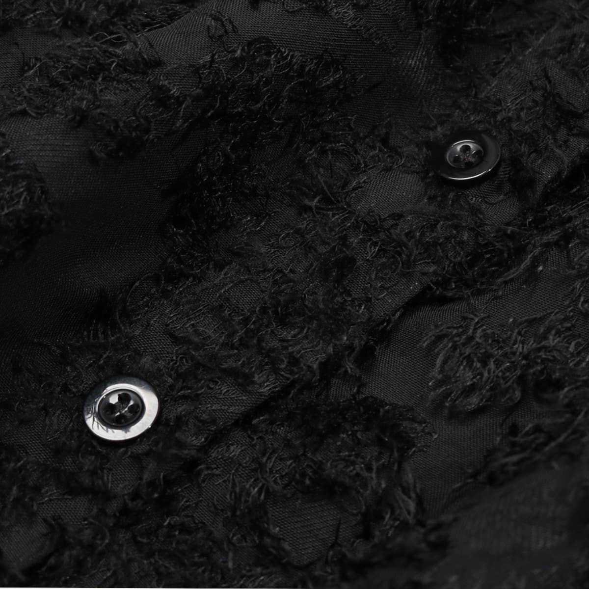 Black Fringe Jacquard Button-Up Tiered Mini Dress