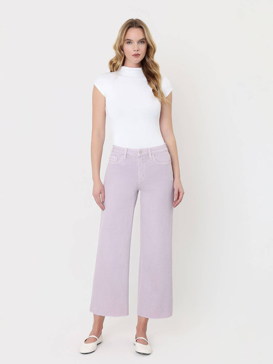 HIGH RISE LAVENDER COLOR CROP WIDE LEG JEANS