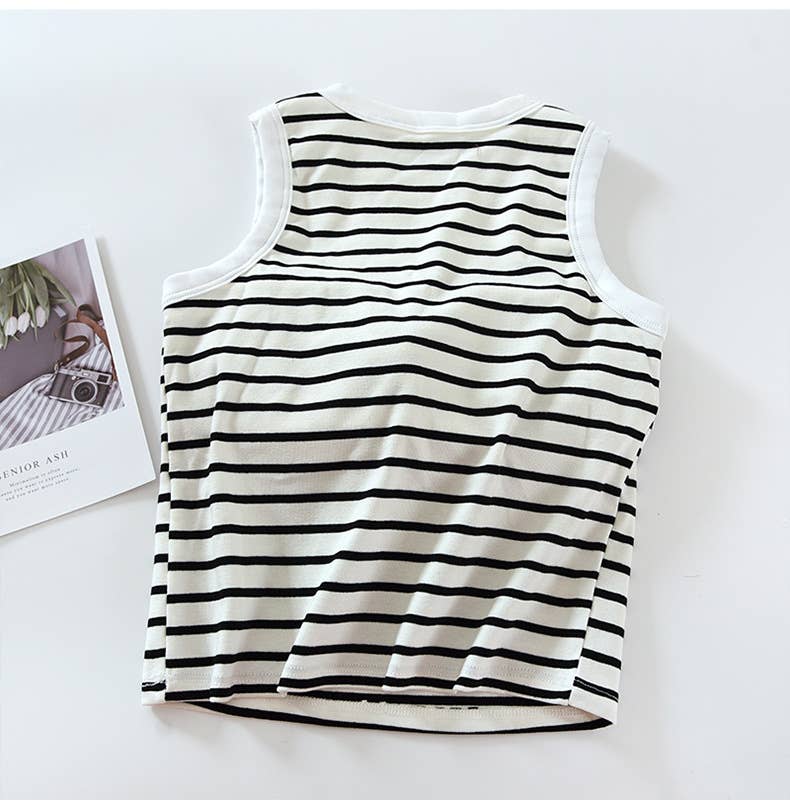 Basic Cotton Stripe Tank Top w/Self Bra