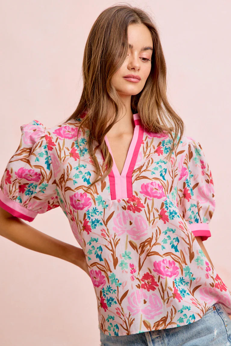 Flower Printed Woven Blouse Top