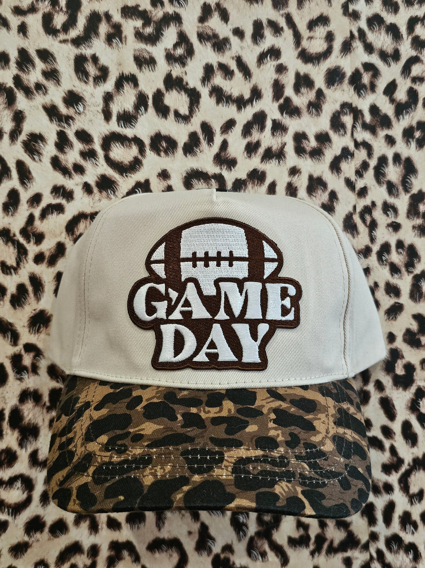 Brown Game Day Football Patch w/Leopard Bill Snapback Hat