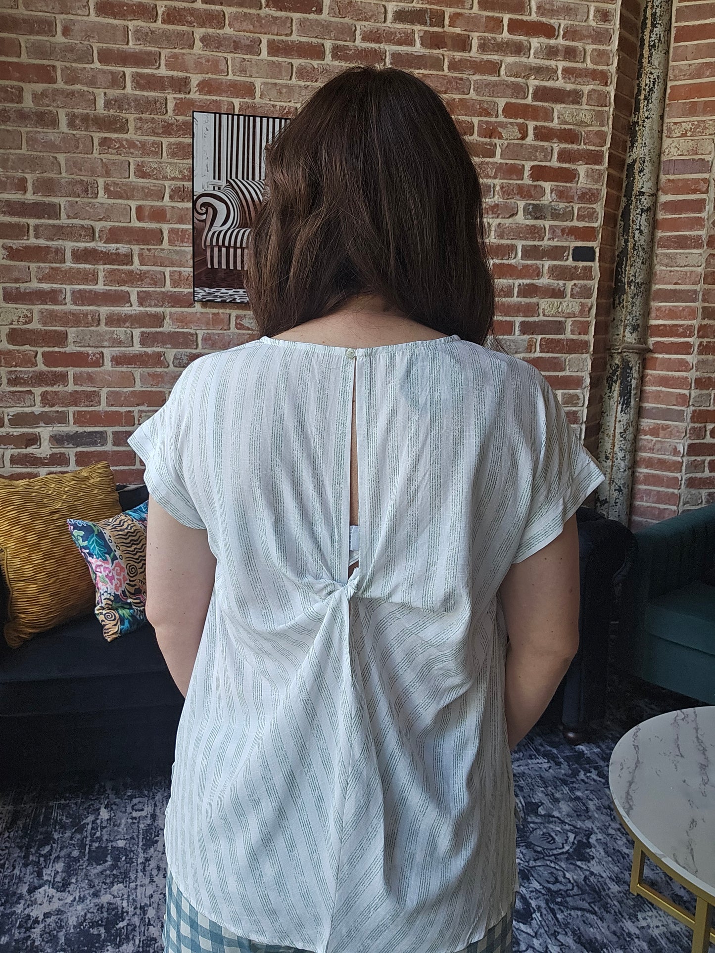 Lt. Sage Twisted Back SS Stripe Blouse