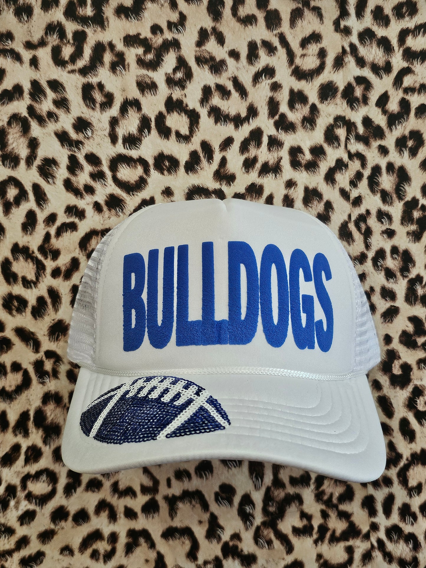 Bulldogs White Trucker Hat w/Sequin Patch